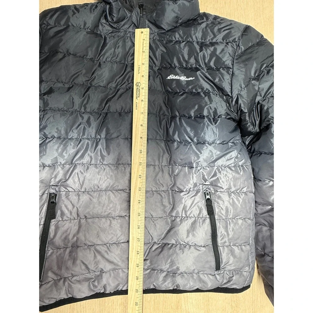 Eddie Bauer Reversible Hooded Puffer Jacket Ombre‎ Black Grey Down Fill Youth L